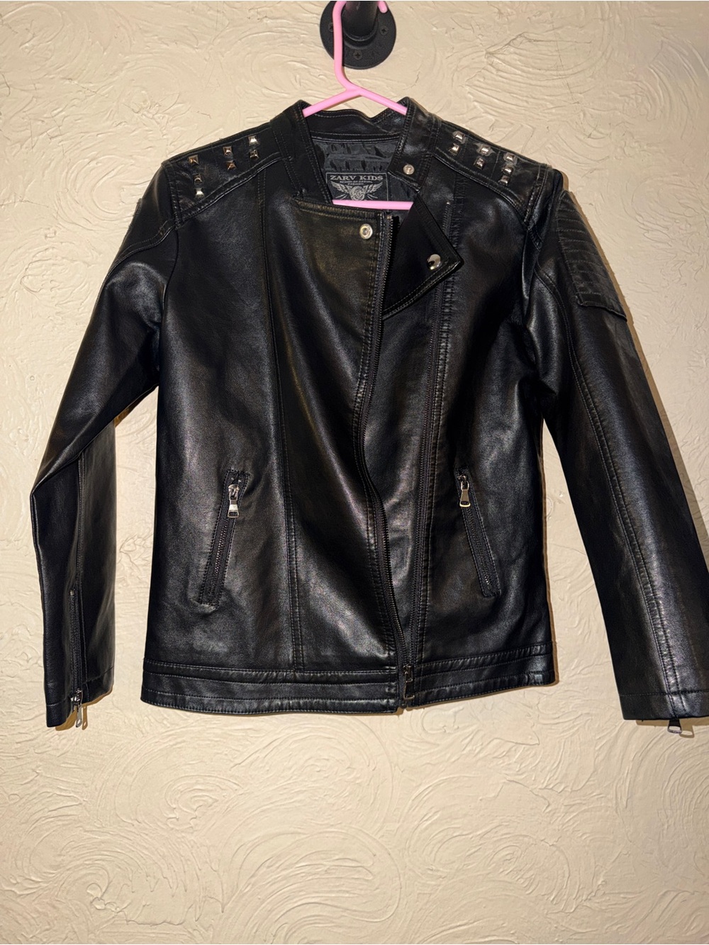 Girls Black Faux Leather Studded Biker Jacket